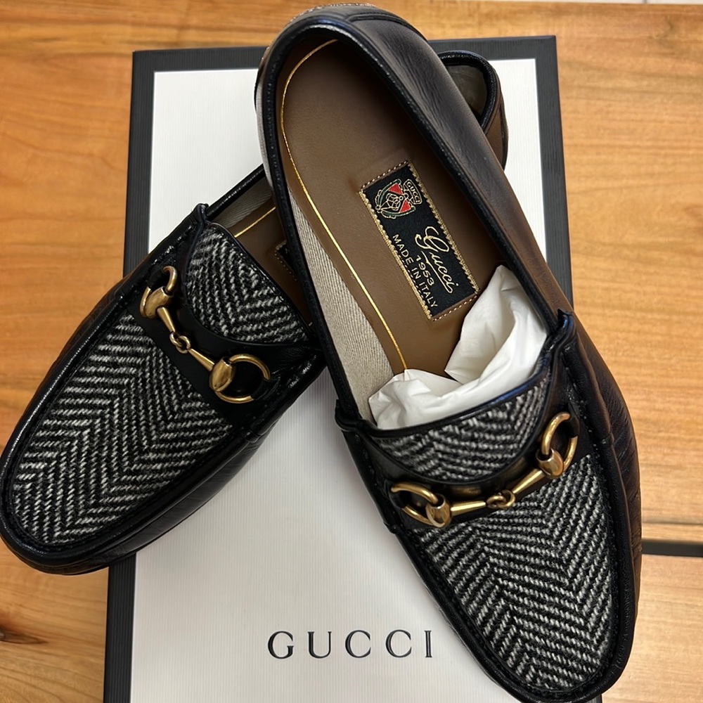 NWT Gucci Quentin Herringbone Black Loafer- Men’s 7.5